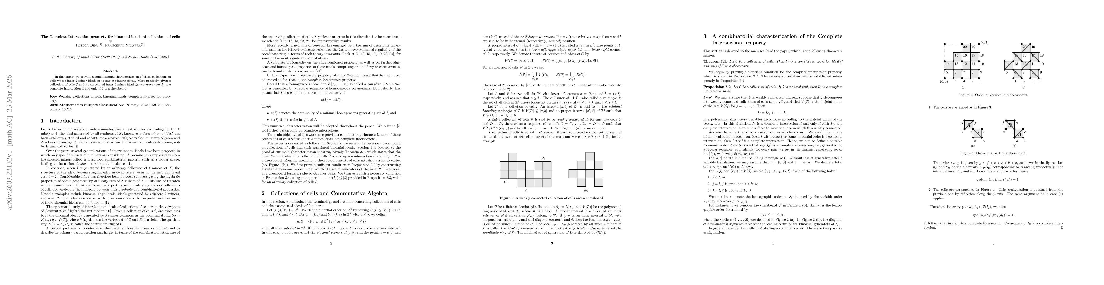 Thumbnail for The Complete Intersection property for binomial ideals of collections of cells