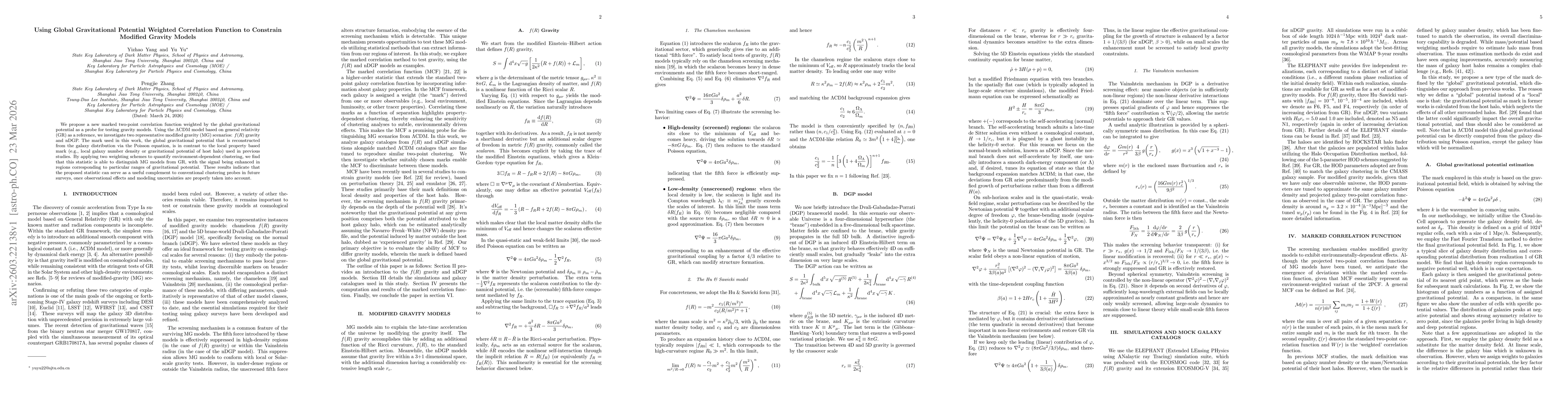 Thumbnail for Using Global Gravitational Potential Weighted Correlation Function to Constrain Modified Gravity Models