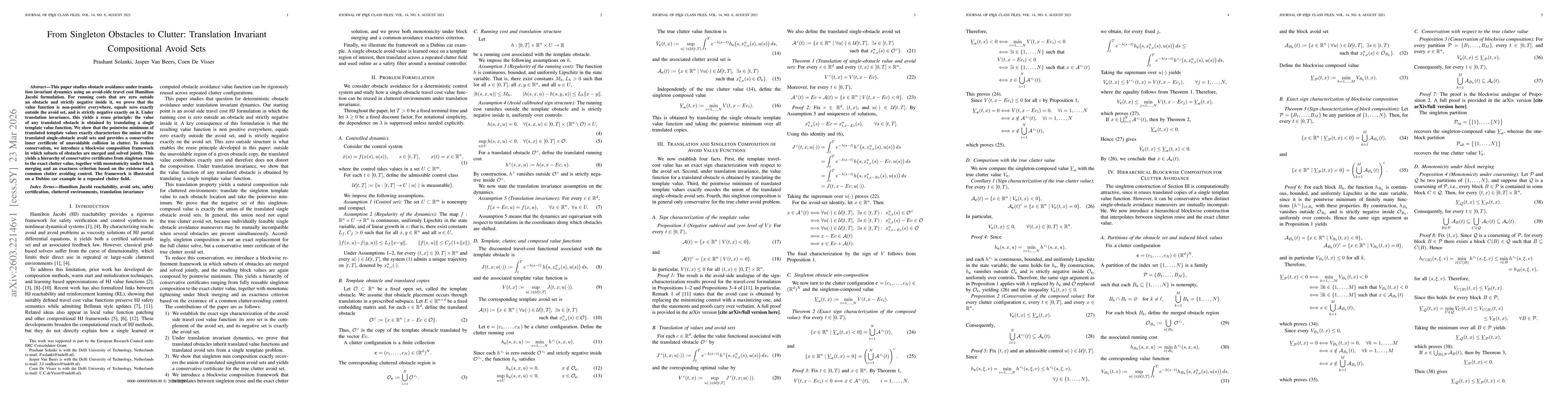 Thumbnail for From Singleton Obstacles to Clutter: Translation Invariant Compositional Avoid Sets