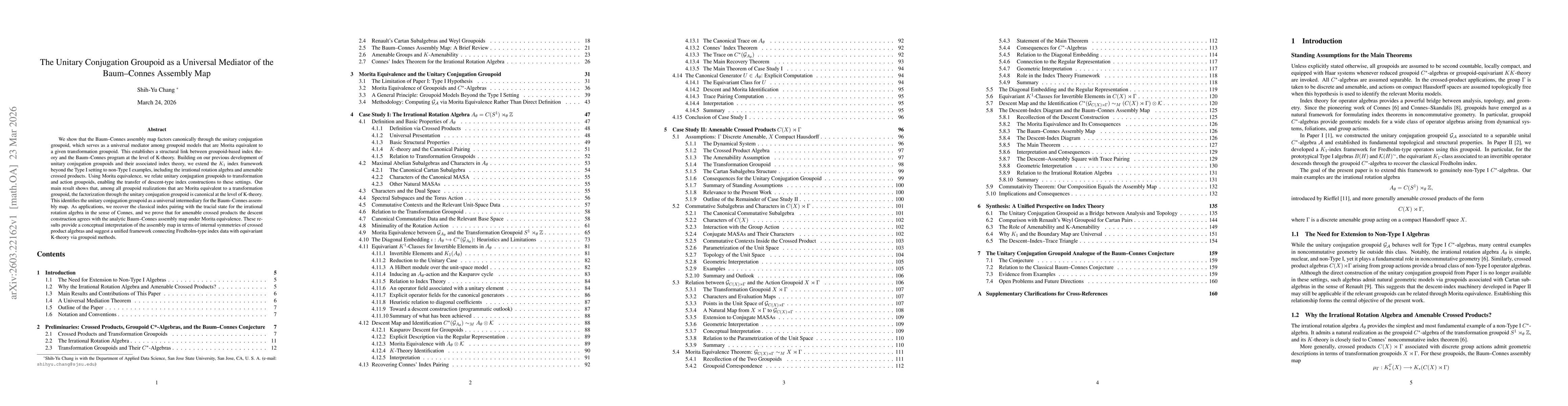 Thumbnail for The Unitary Conjugation Groupoid as a Universal Mediator of the Baum--Connes Assembly Map