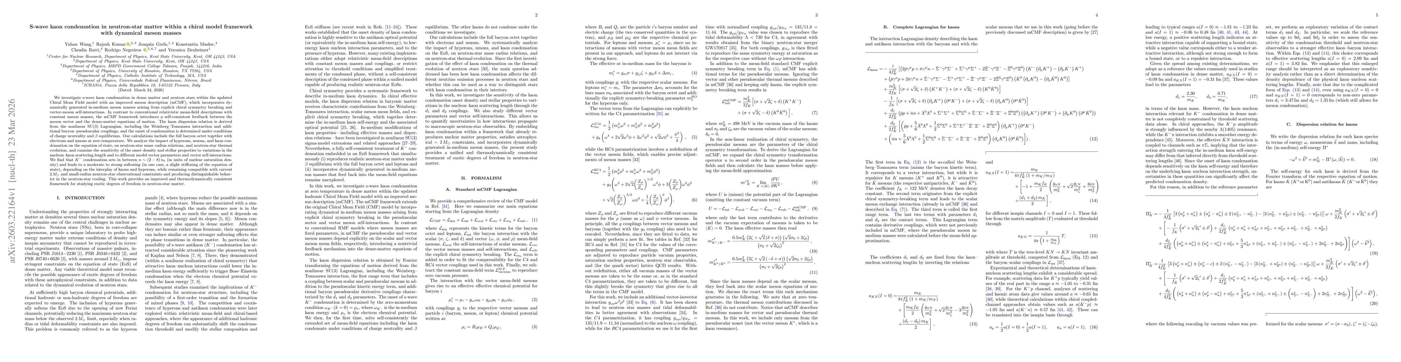 Thumbnail for S-wave kaon condensation in neutron-star matter within a chiral model framework with dynamical meson masses