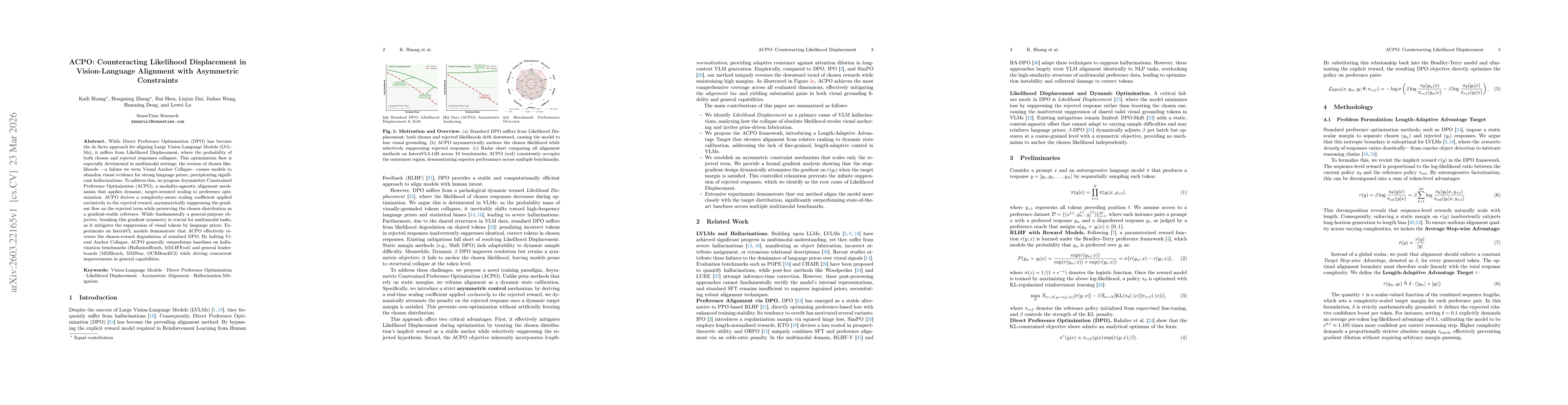 Thumbnail for ACPO: Counteracting Likelihood Displacement in Vision-Language Alignment with Asymmetric Constraints