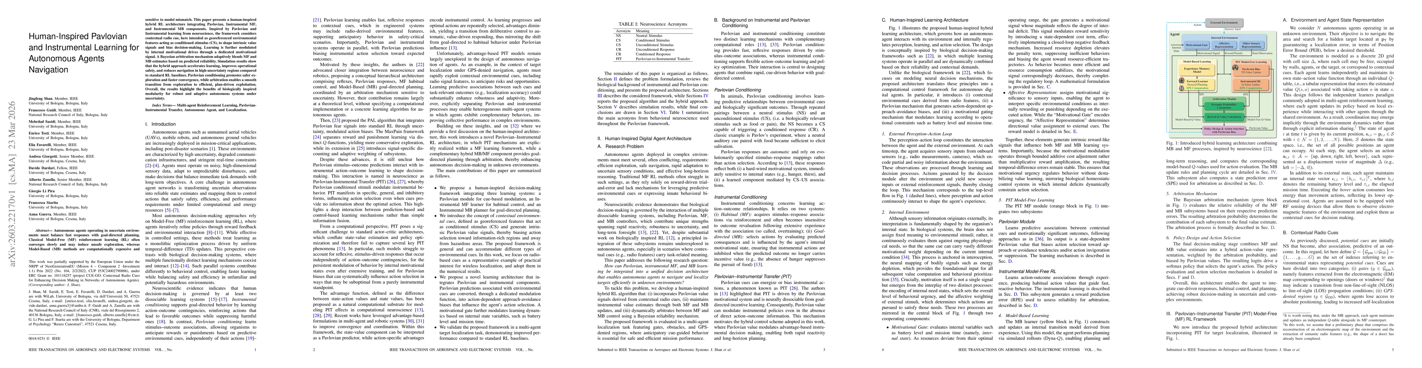 Thumbnail for Human-Inspired Pavlovian and Instrumental Learning for Autonomous Agent Navigation