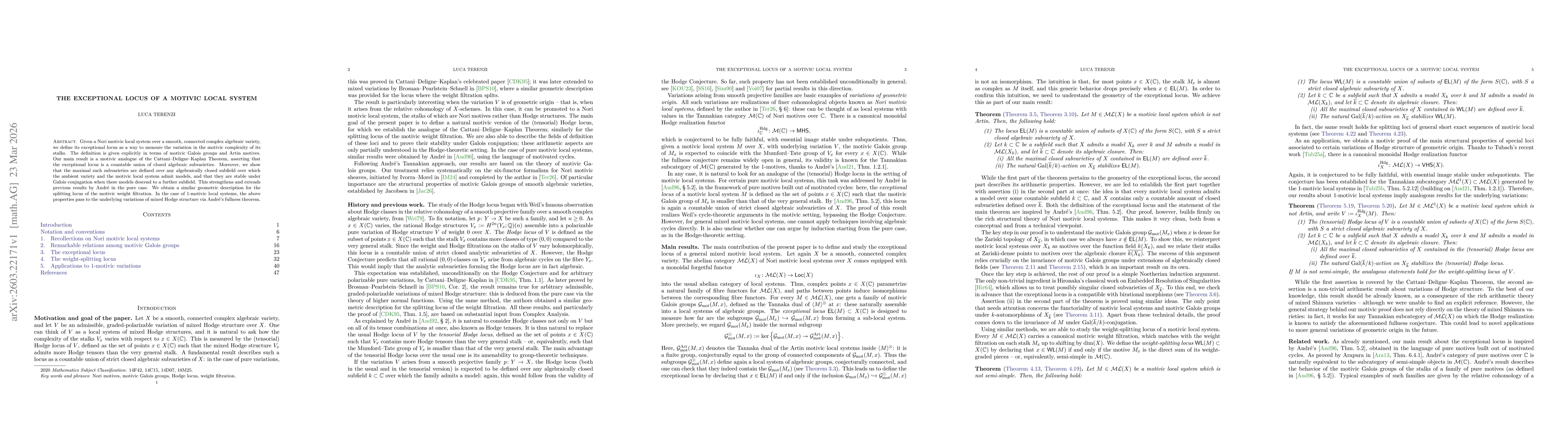 Thumbnail for The exceptional locus of a motivic local system