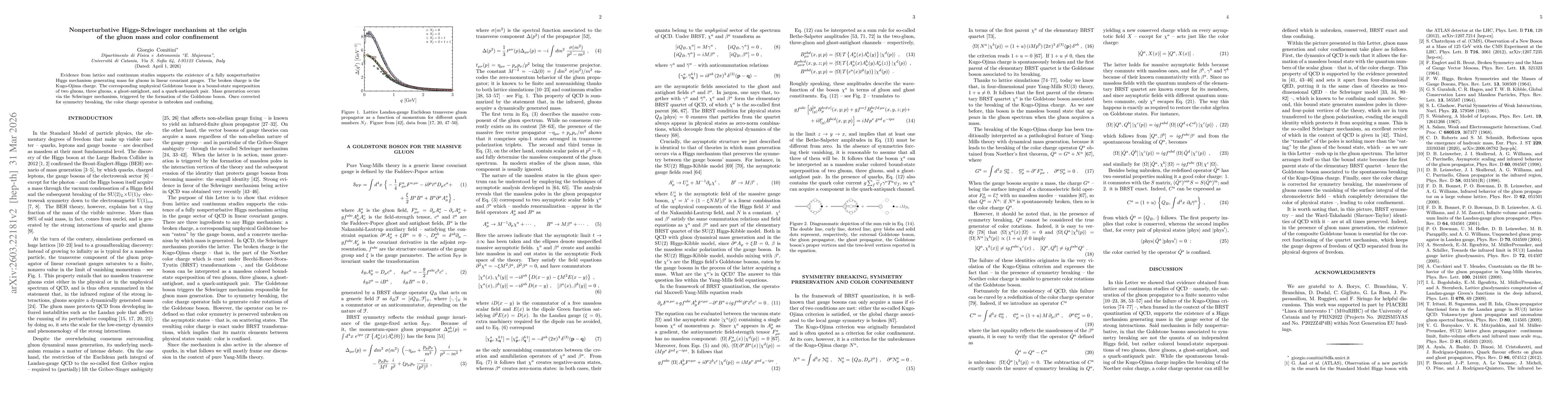 Thumbnail for Nonperturbative Higgs-Schwinger mechanism at the origin of the gluon mass and color confinement