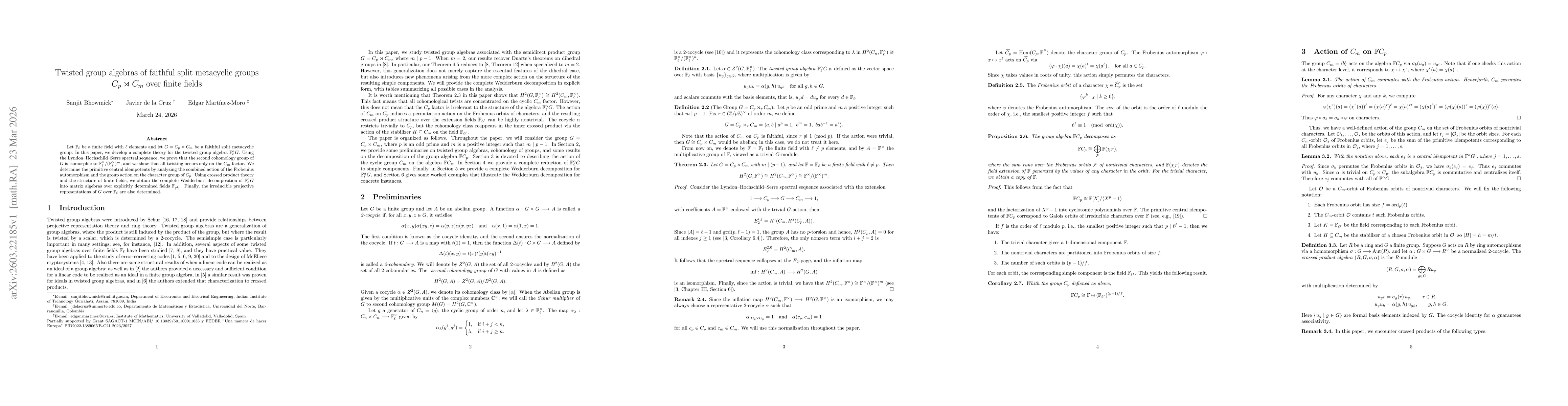 Thumbnail for Twisted group algebras of faithful split metacyclic groups $C_p \rtimes C_m$ over finite fields