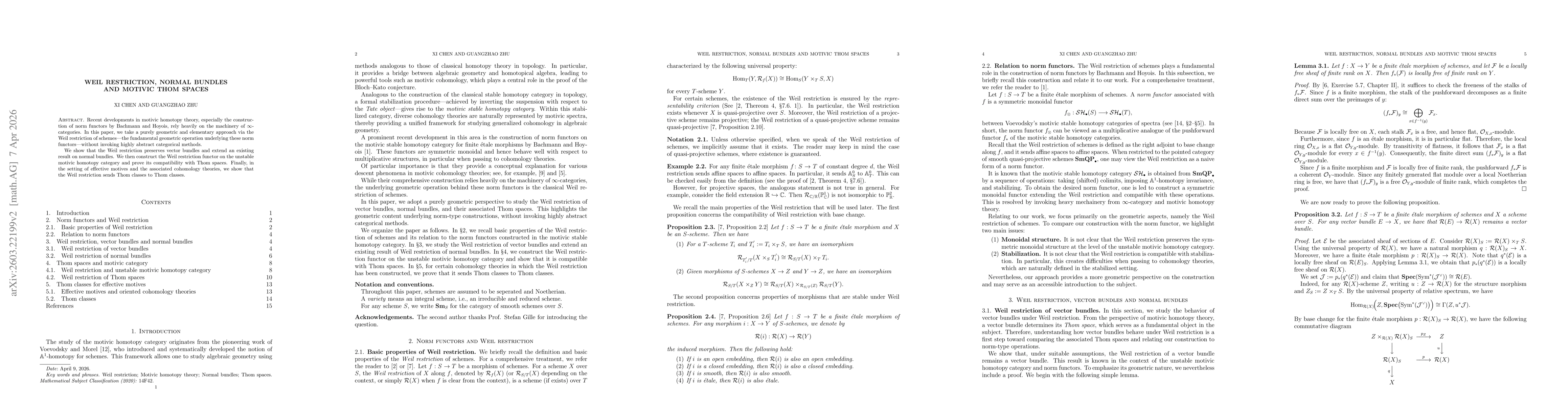 Thumbnail for Weil restriction, normal bundles and motivic Thom spaces