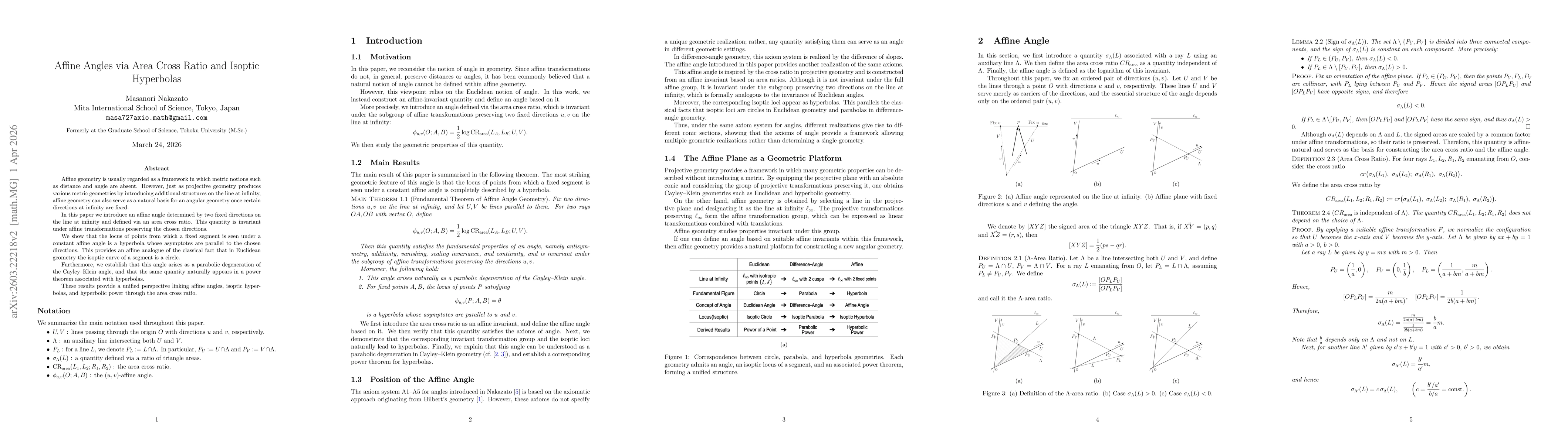 Thumbnail for Affine Angles via Area Cross Ratio and Isoptic Hyperbolas