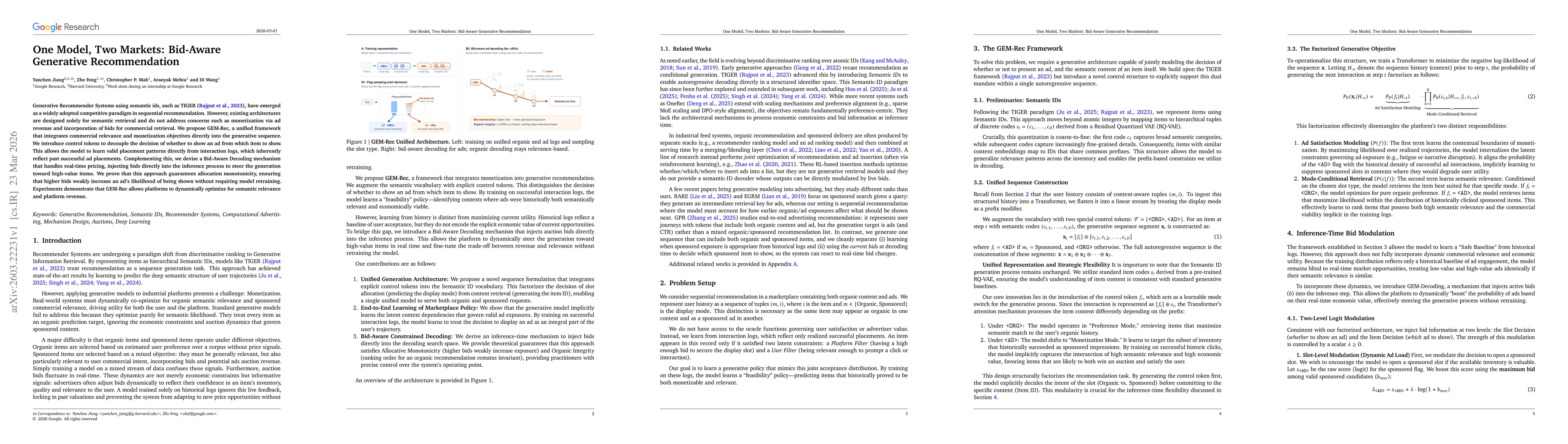 Thumbnail for One Model, Two Markets: Bid-Aware Generative Recommendation