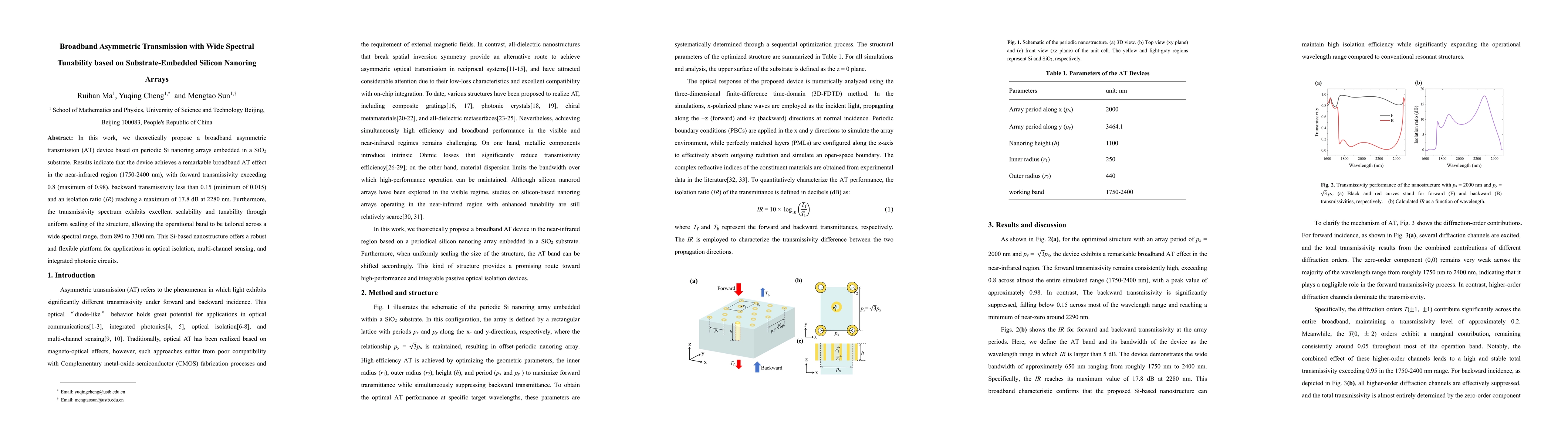 Thumbnail for Broadband Asymmetric Transmission with Wide Spectral Tunability based on Substrate-Embedded Silicon Nanoring Arrays
