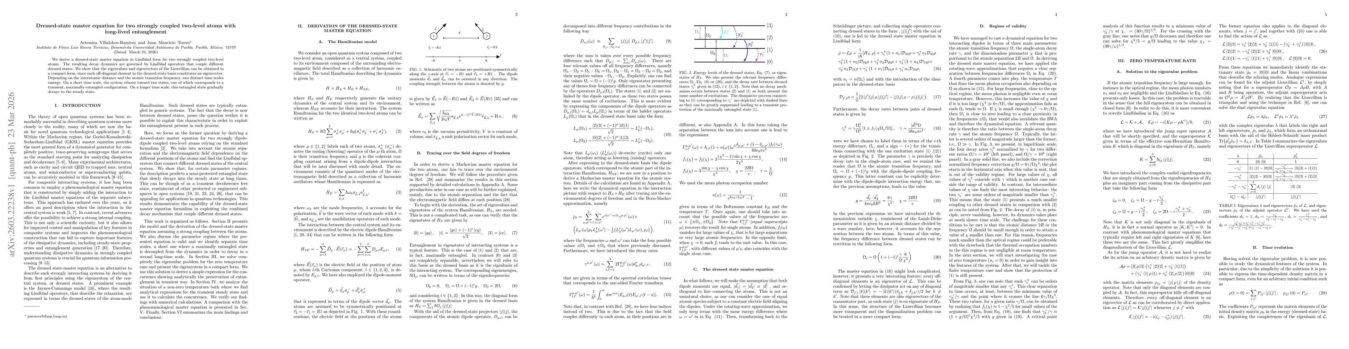 Thumbnail for Dressed-state master equation for two strongly coupled two-level atoms with long-lived entanglement