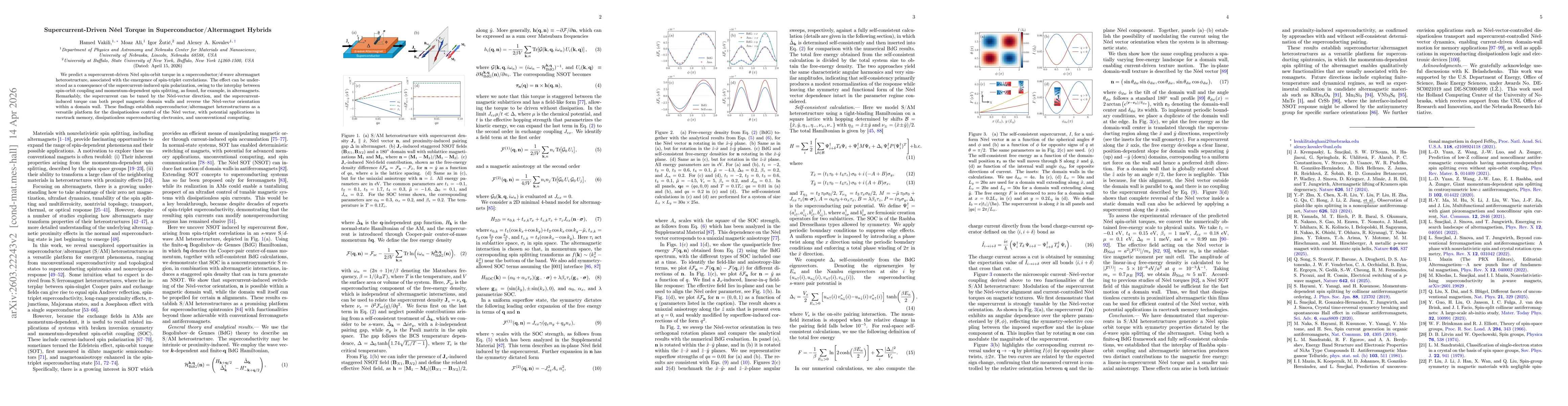 Thumbnail for Supercurrent-Driven Néel Torque in Superconductor/Altermagnet Hybrids