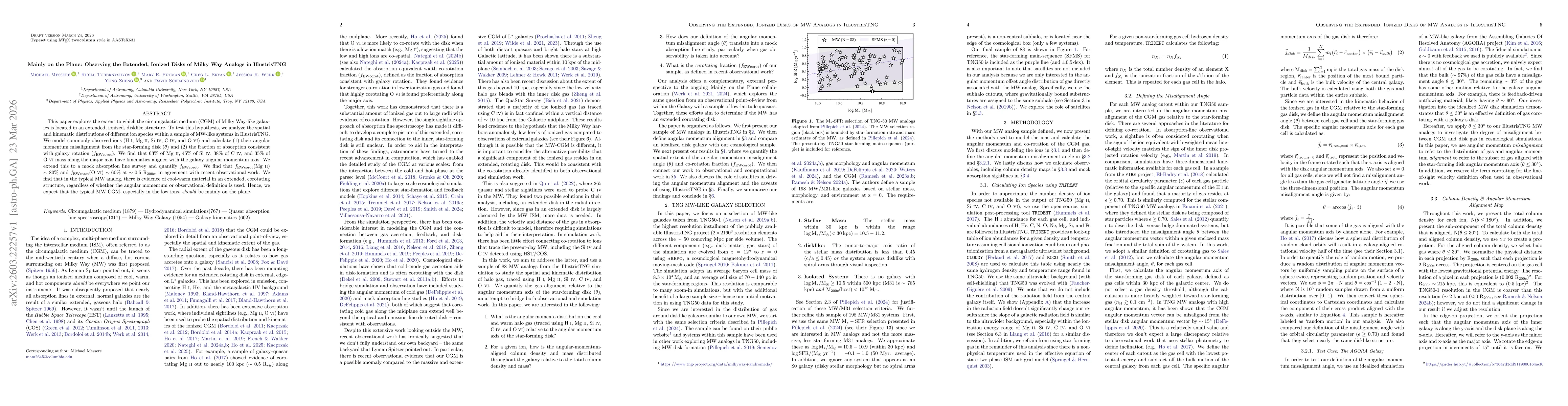 Thumbnail for Mainly on the Plane: Observing the Extended, Ionized Disks of Milky Way Analogs in IllustrisTNG