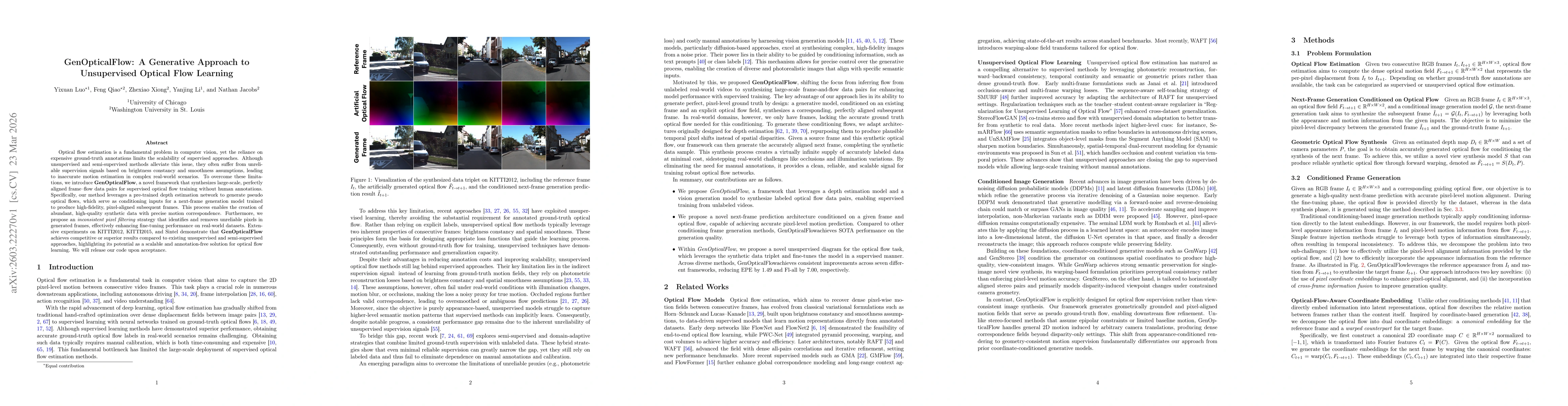 Thumbnail for GenOpticalFlow: A Generative Approach to Unsupervised Optical Flow Learning