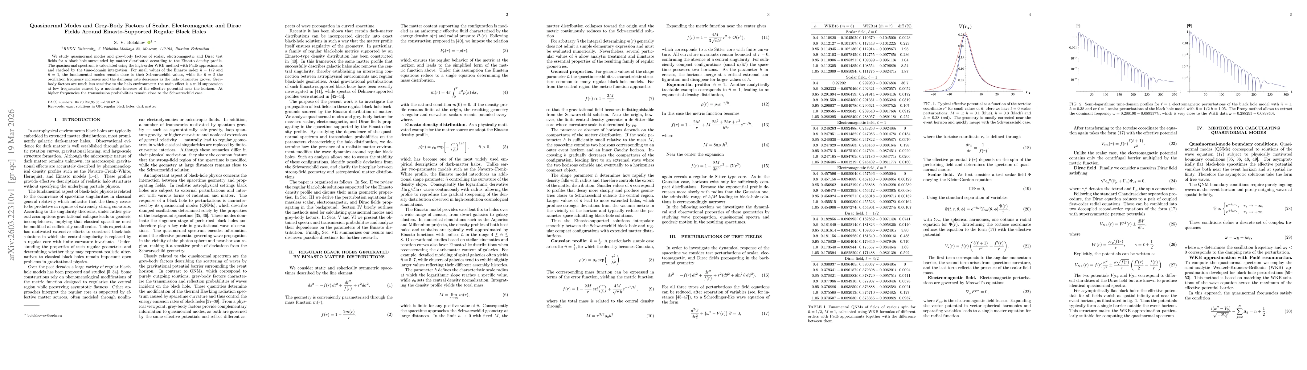 Thumbnail for Quasinormal Modes and Grey-Body Factors of Scalar, Electromagnetic and Dirac Fields Around Einasto-Supported Regular Black Holes