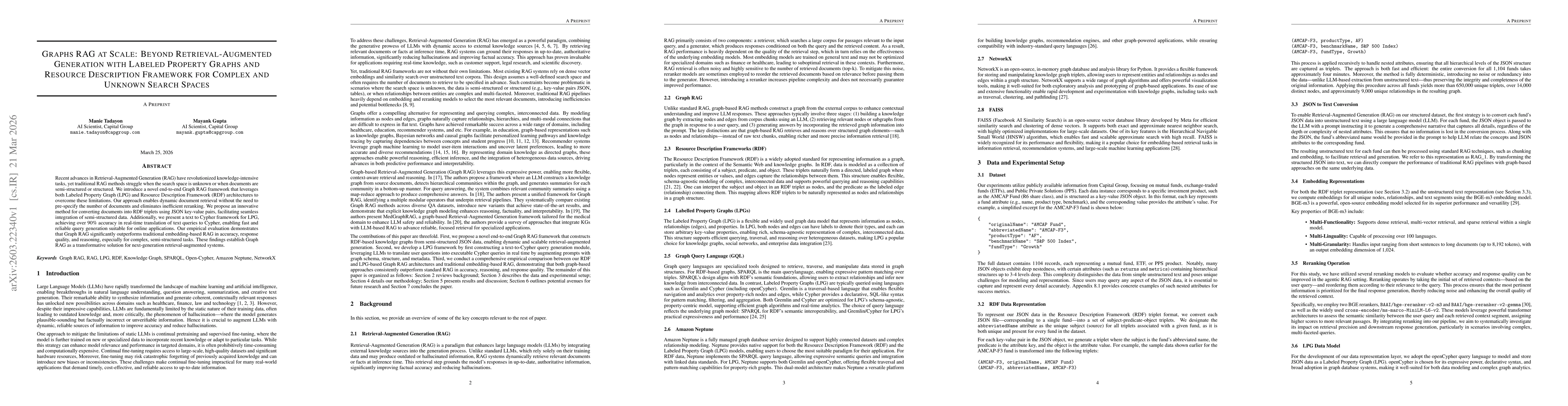 Thumbnail for Graphs RAG at Scale: Beyond Retrieval-Augmented Generation With Labeled Property Graphs and Resource Description Framework for Complex and Unknown Search Spaces