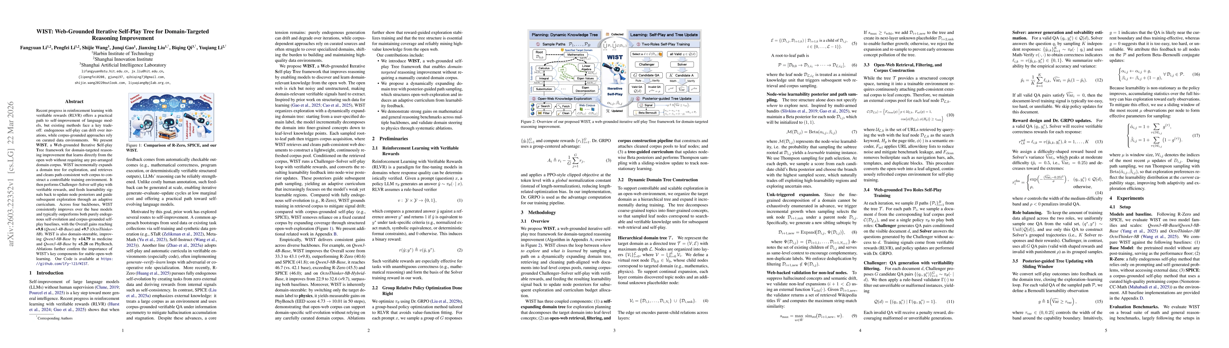 Thumbnail for WIST: Web-Grounded Iterative Self-Play Tree for Domain-Targeted Reasoning Improvement
