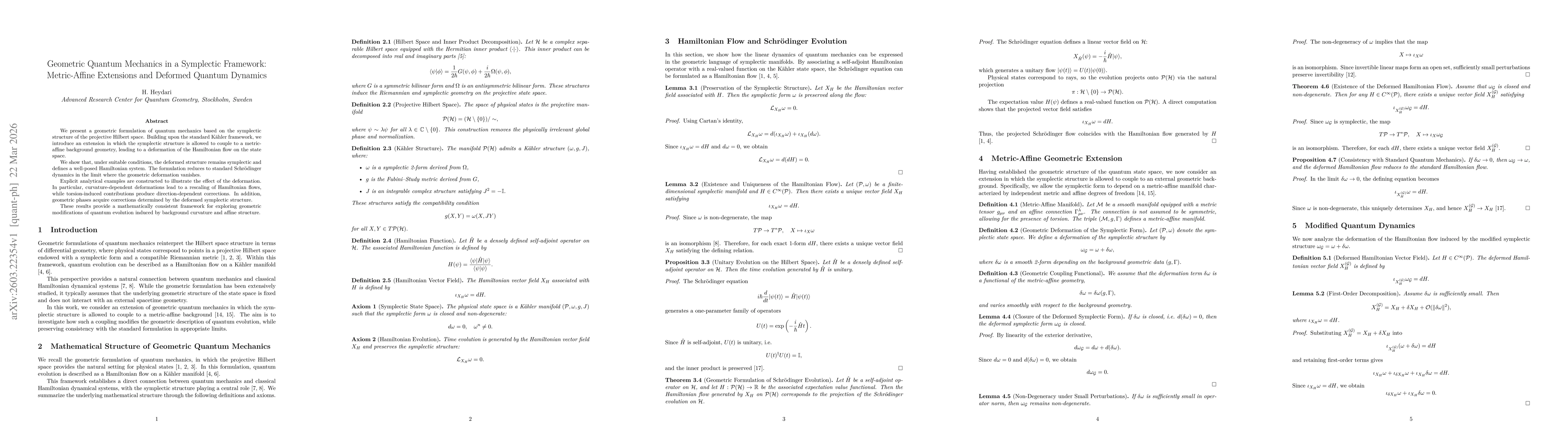 Thumbnail for Geometric Quantum Mechanics in a Symplectic Framework: Metric-Affine Extensions and Deformed Quantum Dynamics
