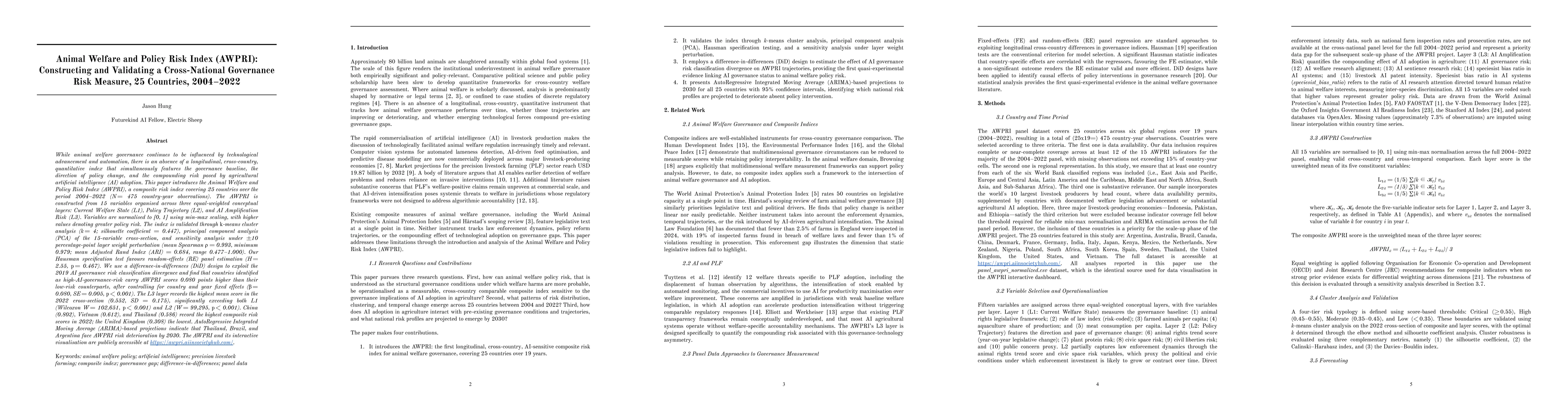 Thumbnail for Animal Welfare and Policy Risk Index (AWPRI): Constructing and Validating a Cross-National Governance Risk Measure, 25 Countries, 2004-2022