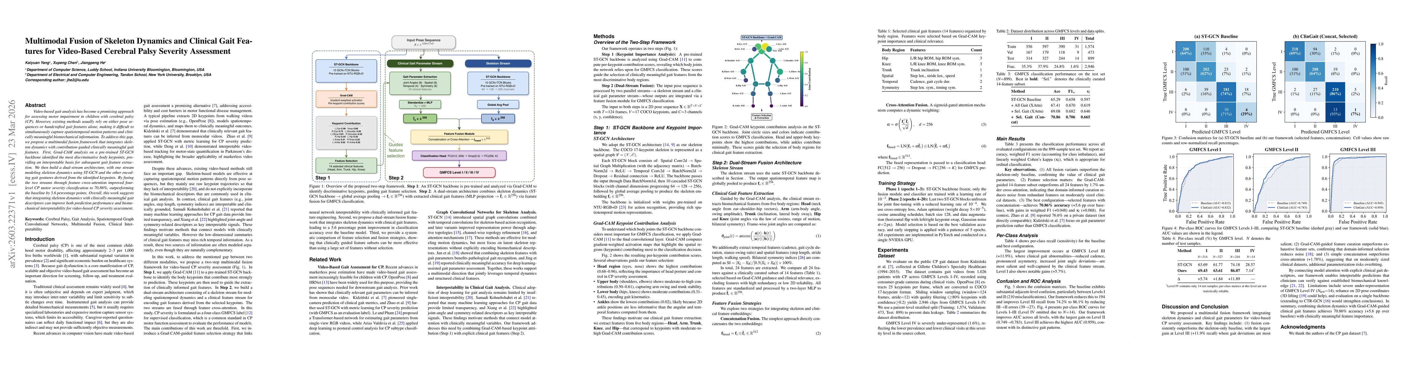 Thumbnail for Multimodal Fusion of Skeleton Dynamics and Clinical Gait Features for Video-Based Cerebral Palsy Severity Assessment
