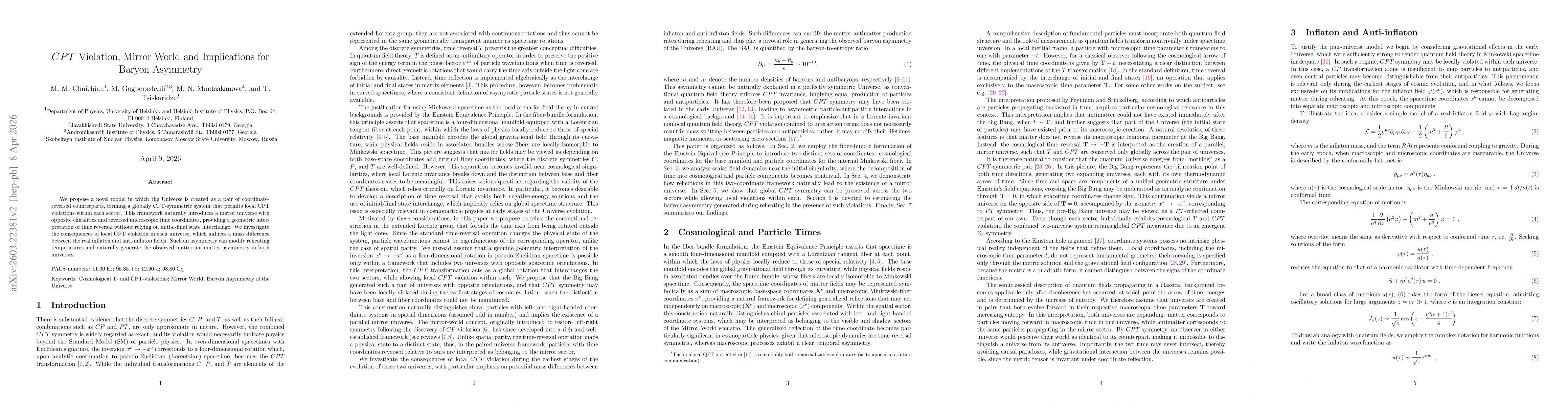 Thumbnail for CPT Violation, Mirror World and Implications for Baryon Asymmetry