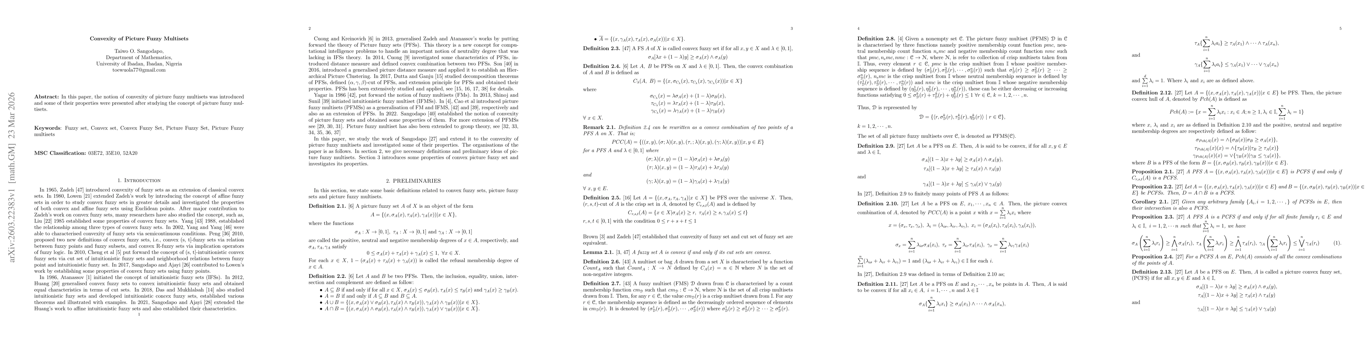 Thumbnail for Convexity of Picture Fuzzy Multisets