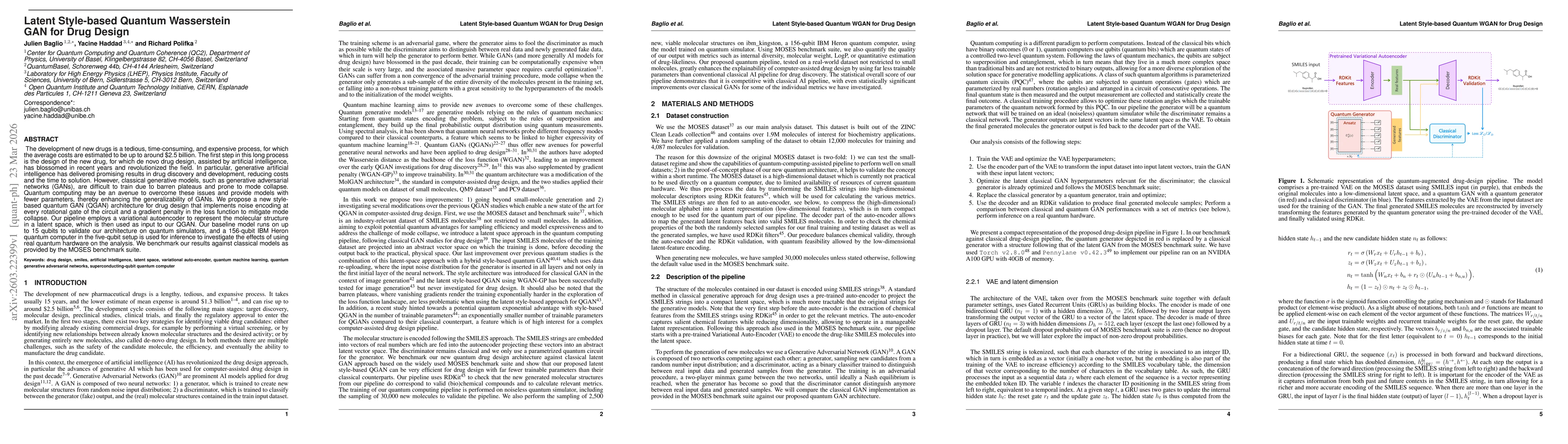 Thumbnail for Latent Style-based Quantum Wasserstein GAN for Drug Design