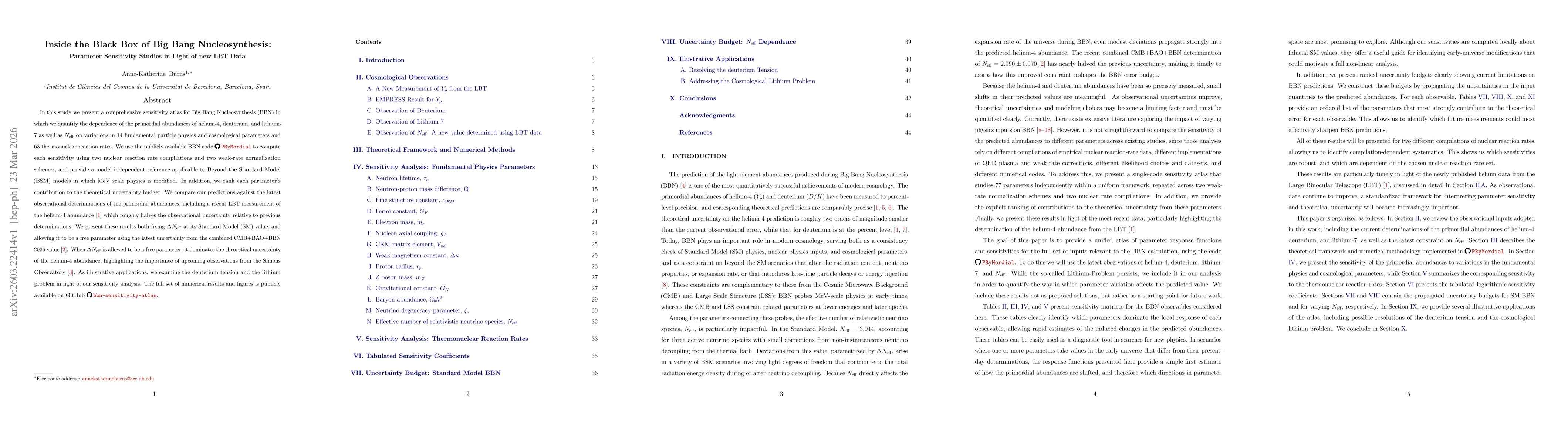 Thumbnail for Inside the Black Box of Big Bang Nucleosynthesis: Parameter Sensitivity Studies in Light of new LBT Data