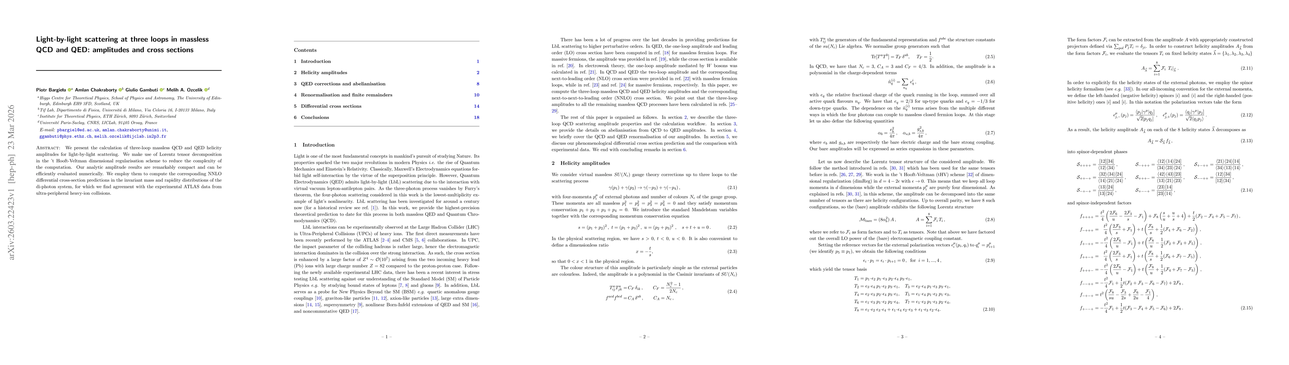Thumbnail for Light-by-light scattering at three loops in massless QCD and QED: amplitudes and cross sections