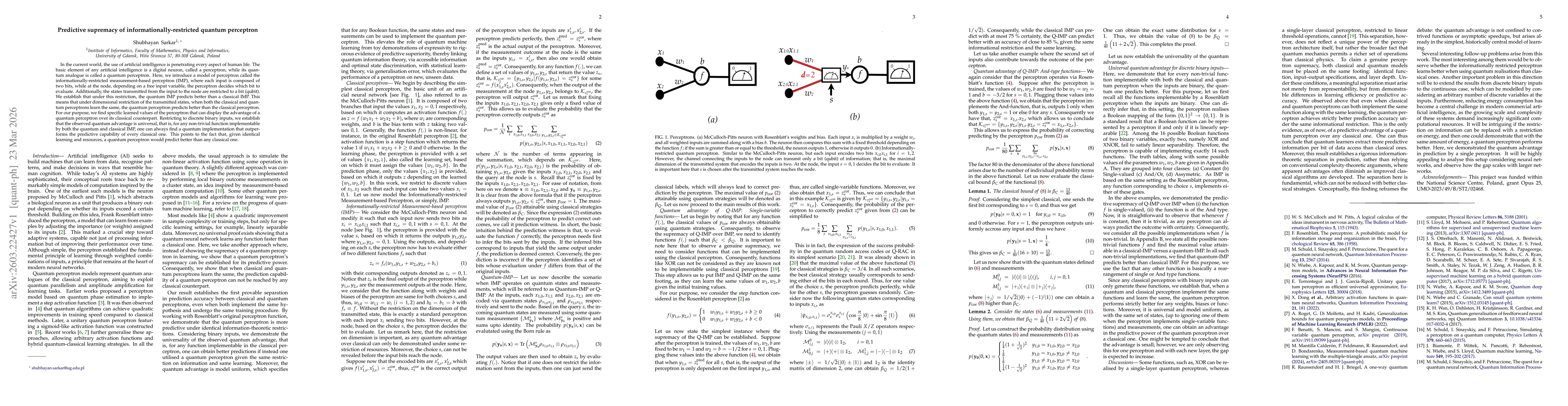 Thumbnail for Predictive supremacy of informationally-restricted quantum perceptron