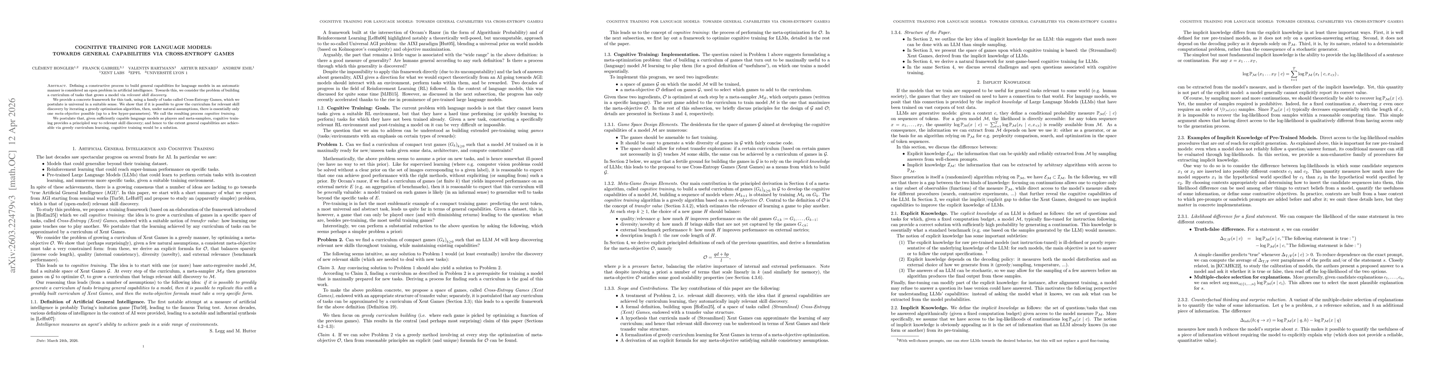 Thumbnail for Cognitive Training for Language Models: Towards General Capabilities via Cross-Entropy Games