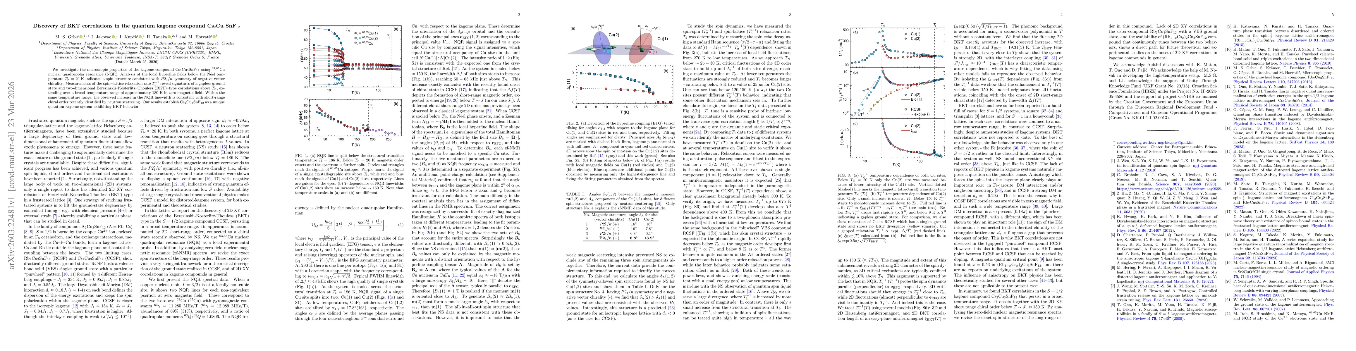 Thumbnail for Discovery of BKT correlations in the quantum kagome compound Cs$_2$Cu$_3$SnF$_{12}$
