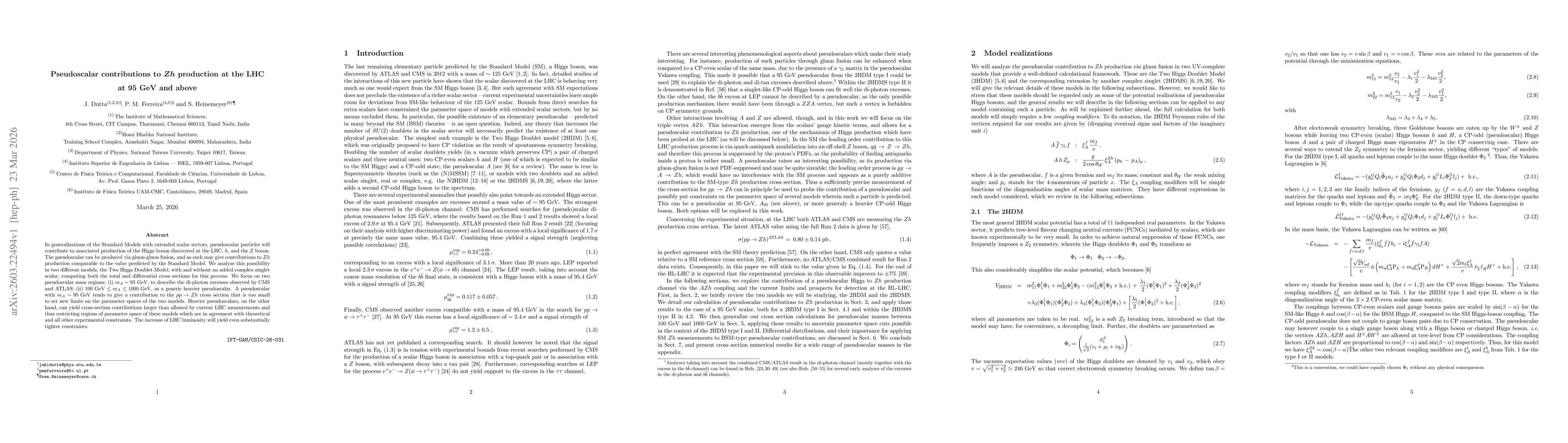 Thumbnail for Pseudoscalar contributions to Zh production at the LHC at 95 GeV and above