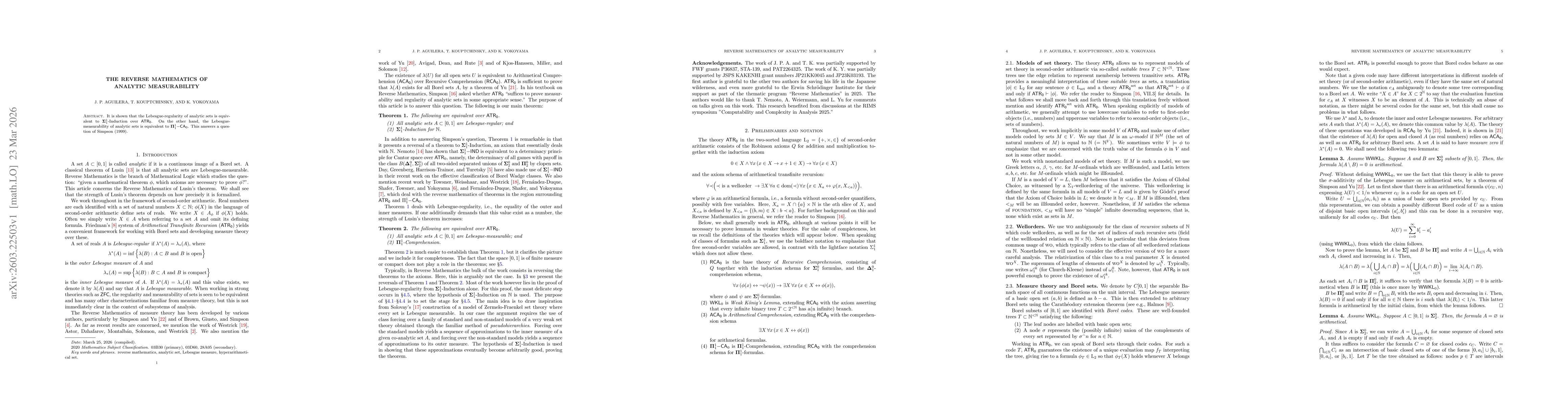 Thumbnail for The Reverse Mathematics of Analytic Measurability
