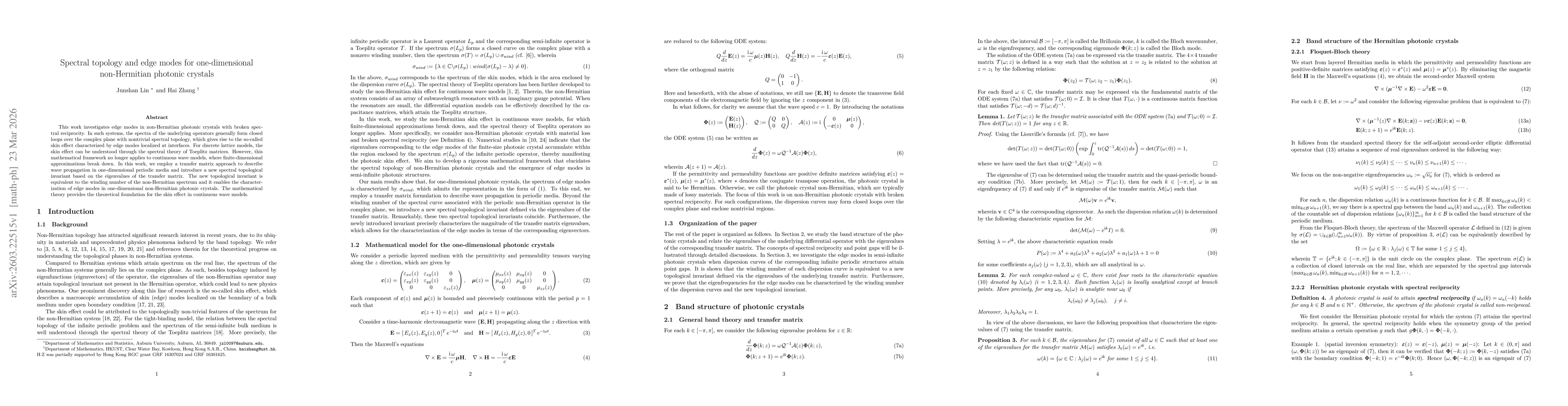 Thumbnail for Spectral topology and edge modes for one-dimensional non-Hermitian photonic crystals