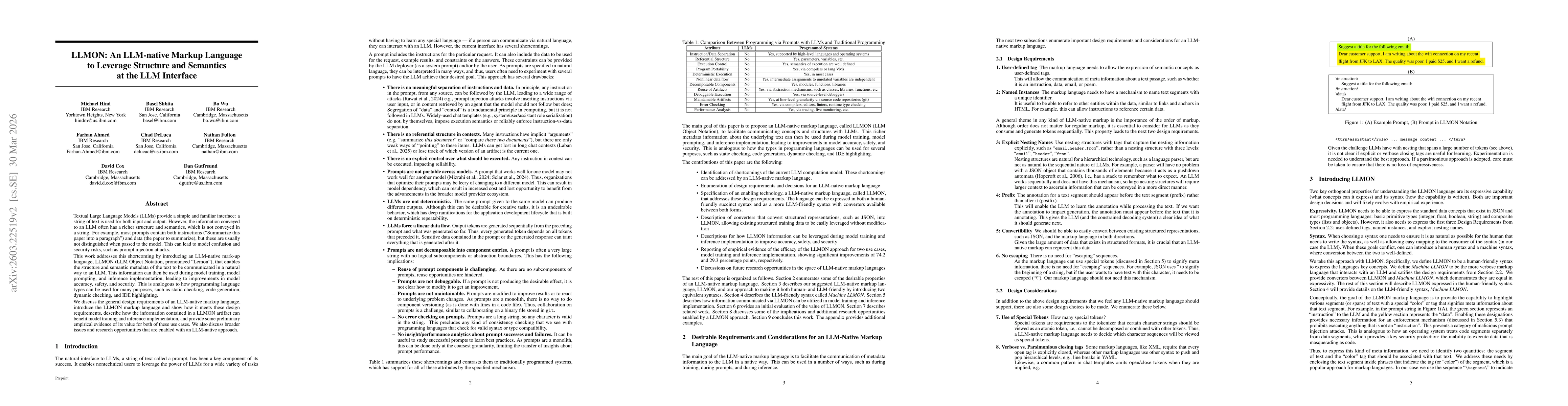 Thumbnail for LLMON: An LLM-native Markup Language to Leverage Structure and Semantics at the LLM Interface