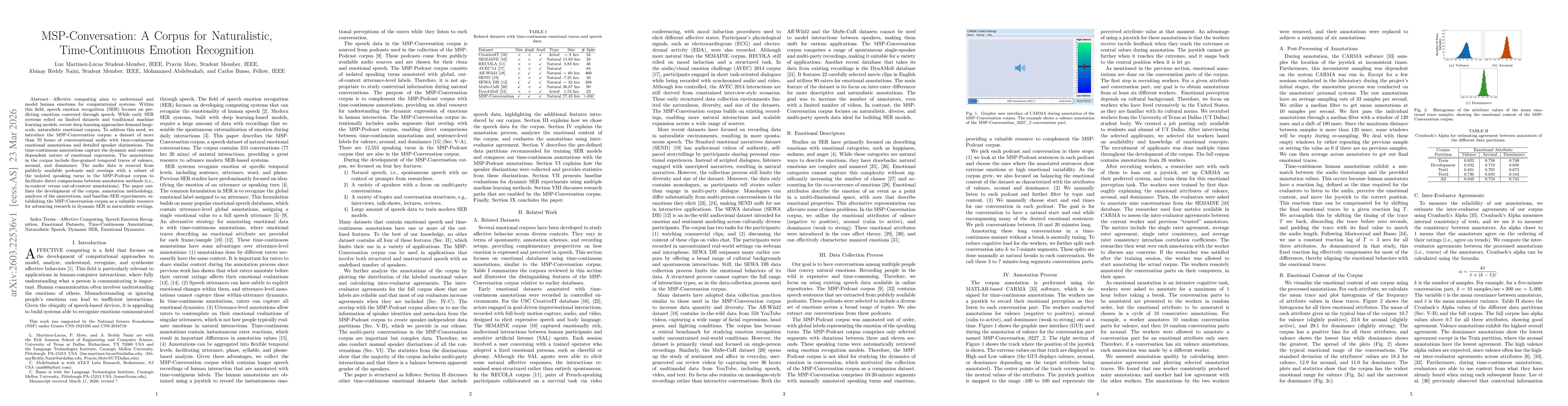 Thumbnail for MSP-Conversation: A Corpus for Naturalistic, Time-Continuous Emotion Recognition