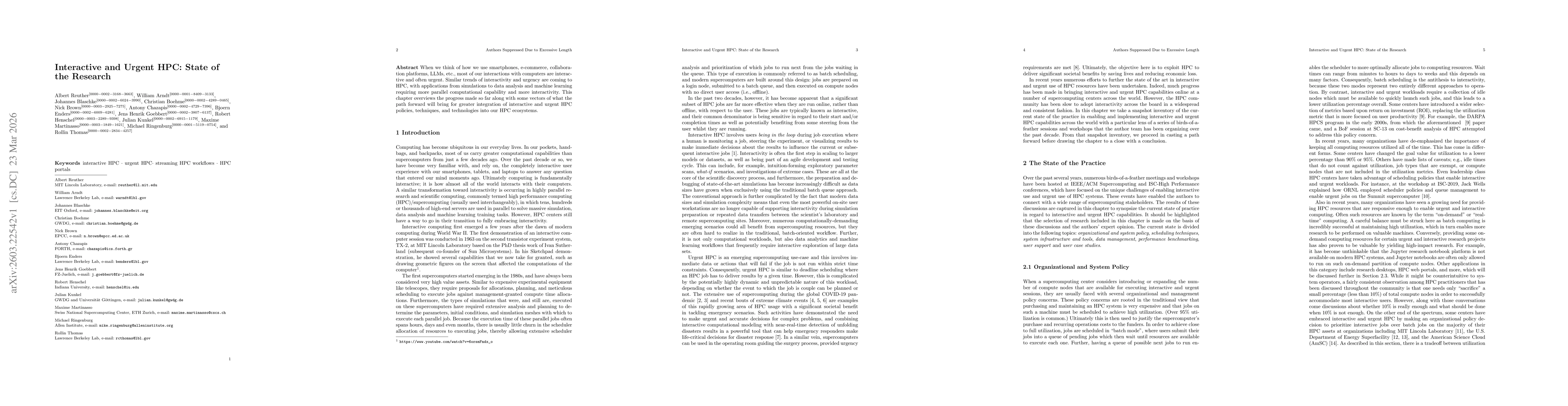 Thumbnail for Interactive and Urgent HPC: State of the Research