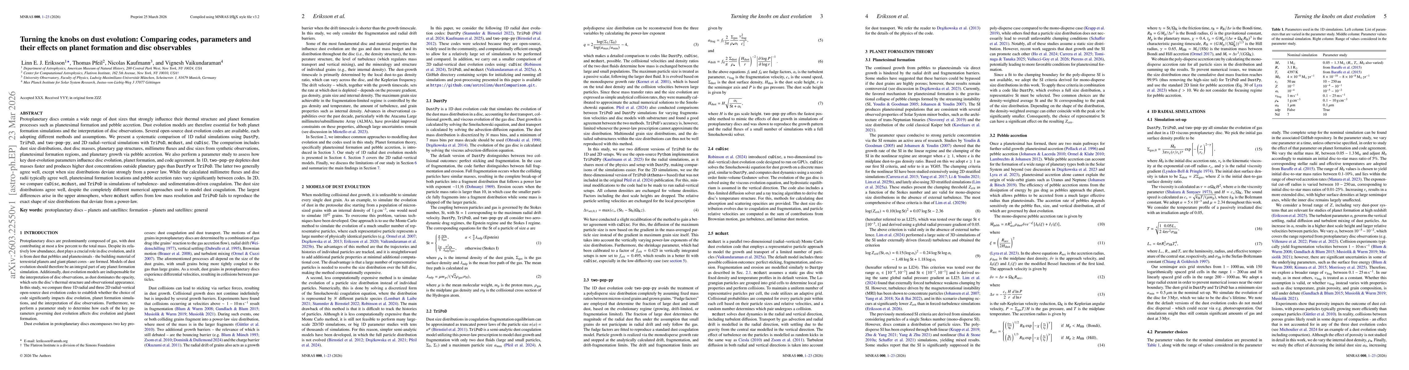 Thumbnail for Turning the knobs on dust evolution: Comparing codes, parameters and their effects on planet formation and disc observables