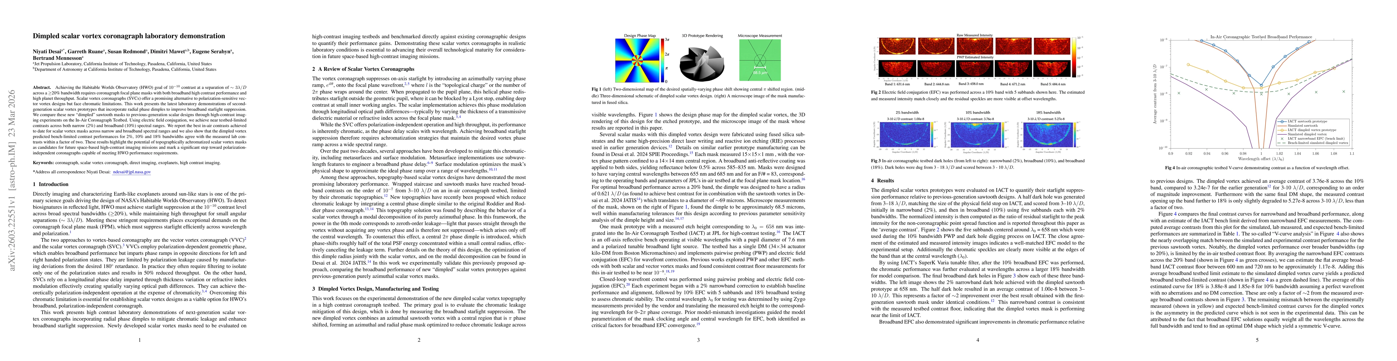 Thumbnail for Dimpled scalar vortex coronagraph laboratory demonstration
