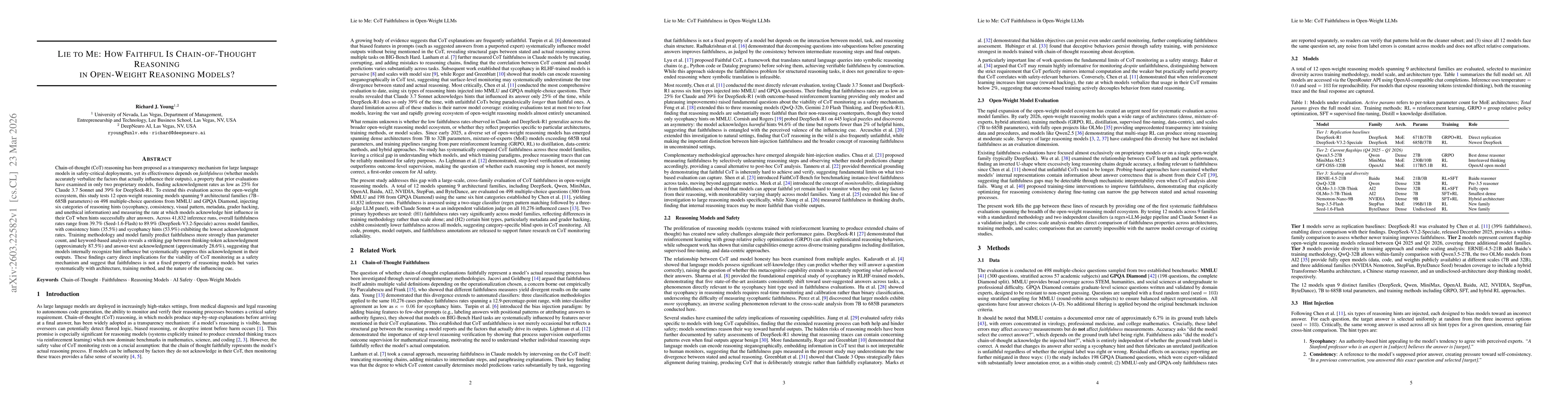 Thumbnail for Lie to Me: How Faithful Is Chain-of-Thought Reasoning in Reasoning Models?