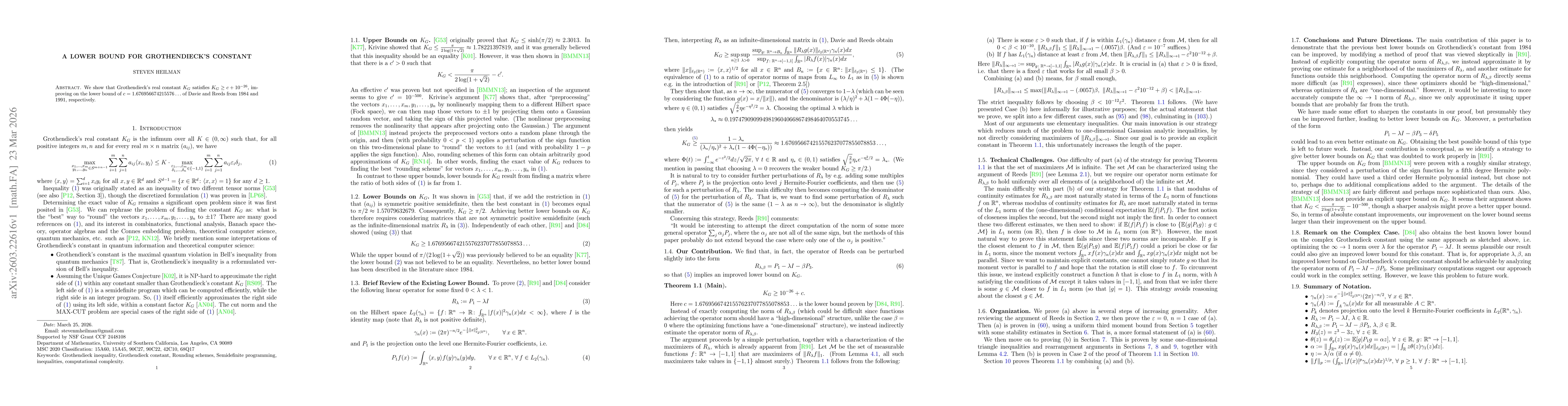 Thumbnail for A Lower Bound for Grothendieck's Constant