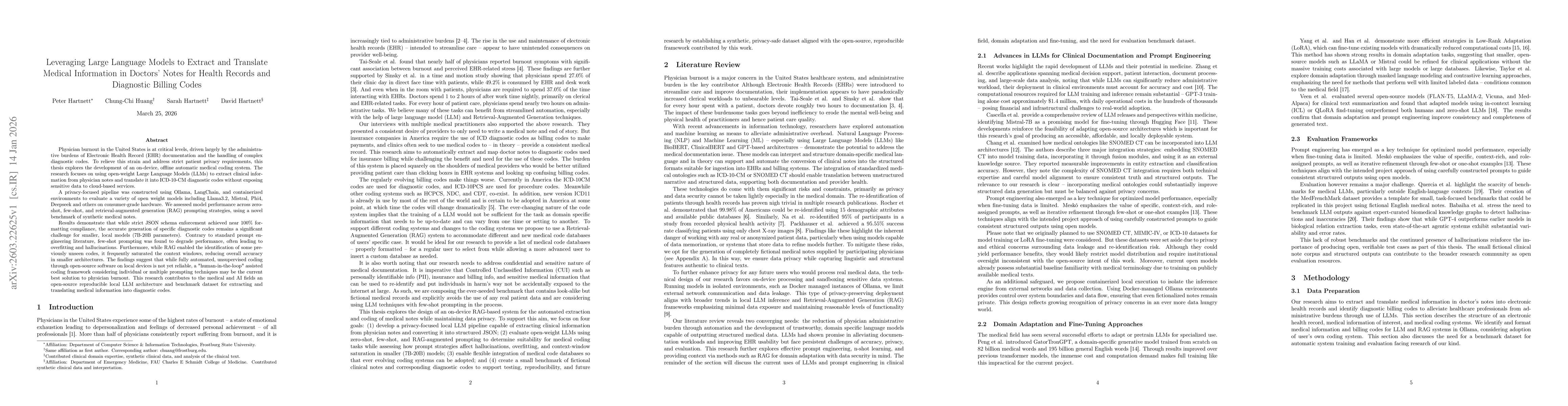 Thumbnail for Leveraging Large Language Models to Extract and Translate Medical Information in Doctors' Notes for Health Records and Diagnostic Billing Codes