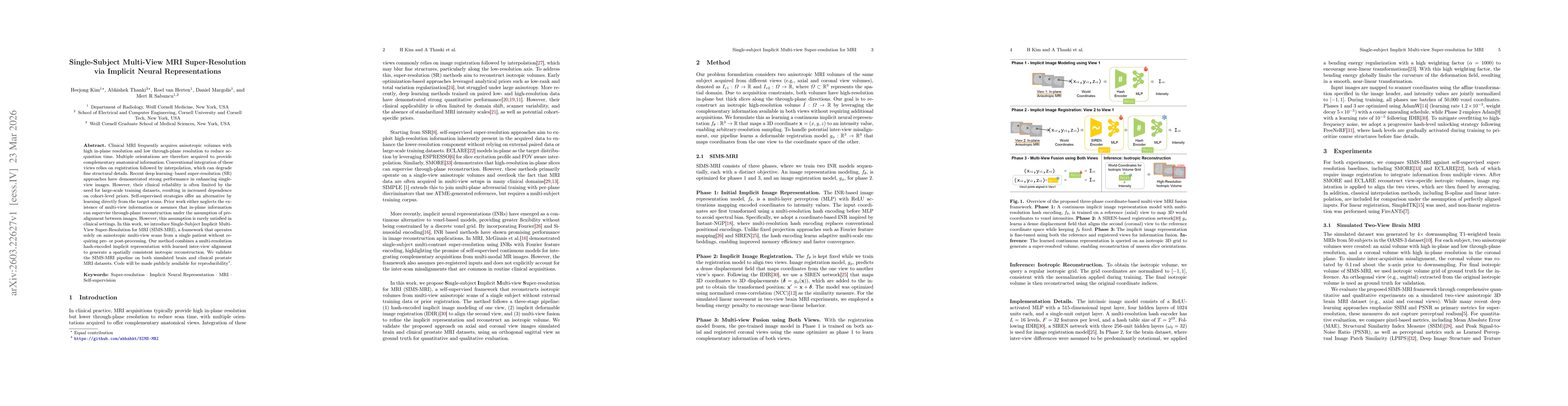 Thumbnail for Single-Subject Multi-View MRI Super-Resolution via Implicit Neural Representations