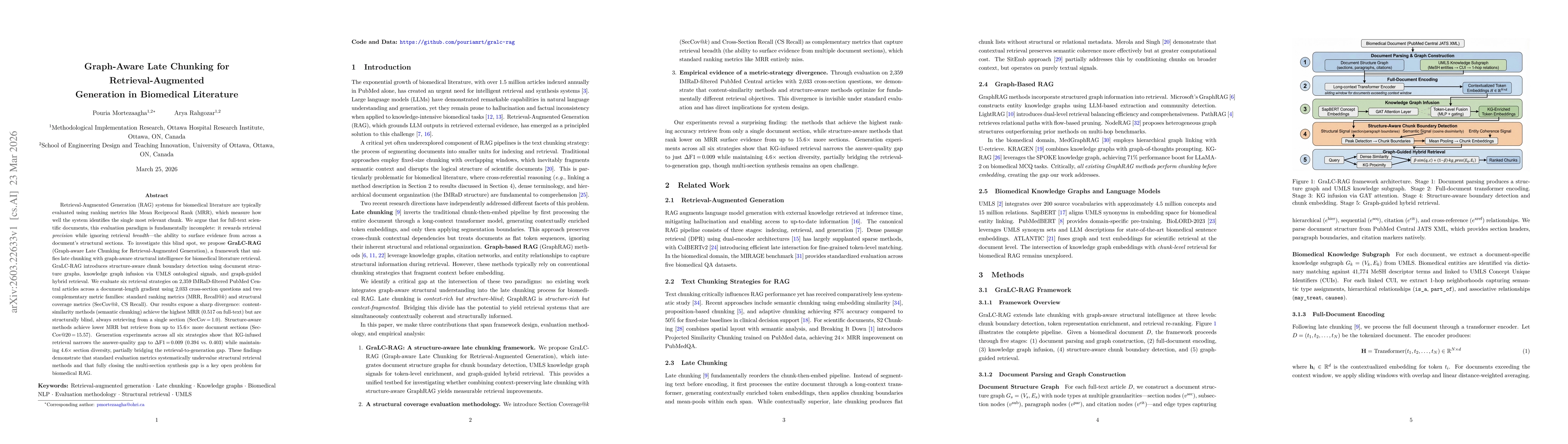 Thumbnail for Graph-Aware Late Chunking for Retrieval-Augmented Generation in Biomedical Literature