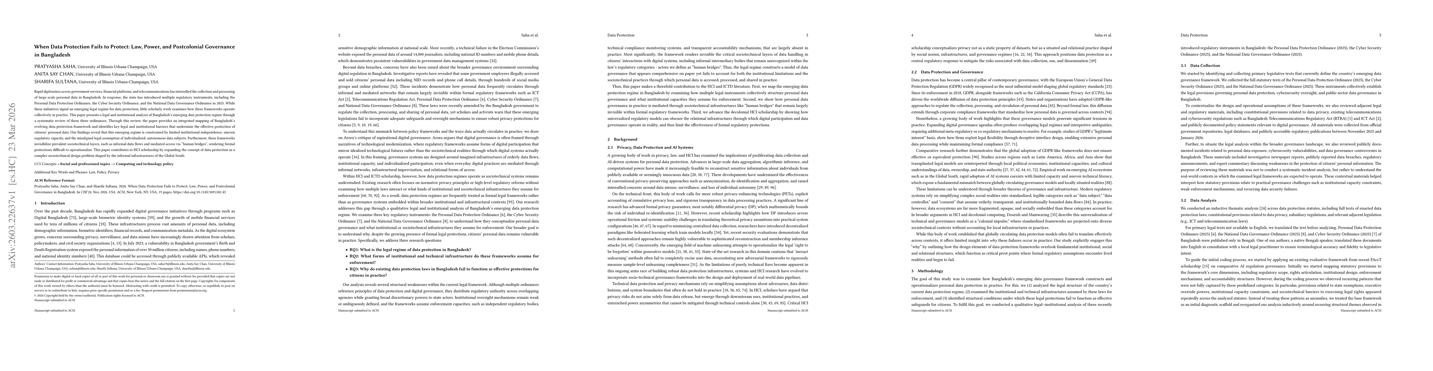 Thumbnail for When Data Protection Fails to Protect: Law, Power, and Postcolonial Governance in Bangladesh