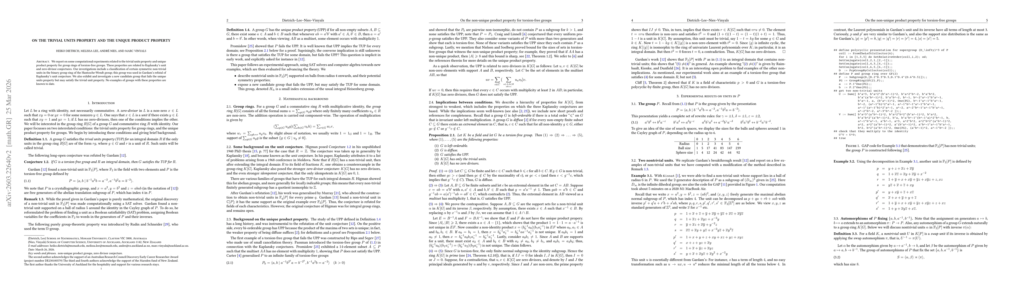 Thumbnail for On the trivial units property and the unique product property
