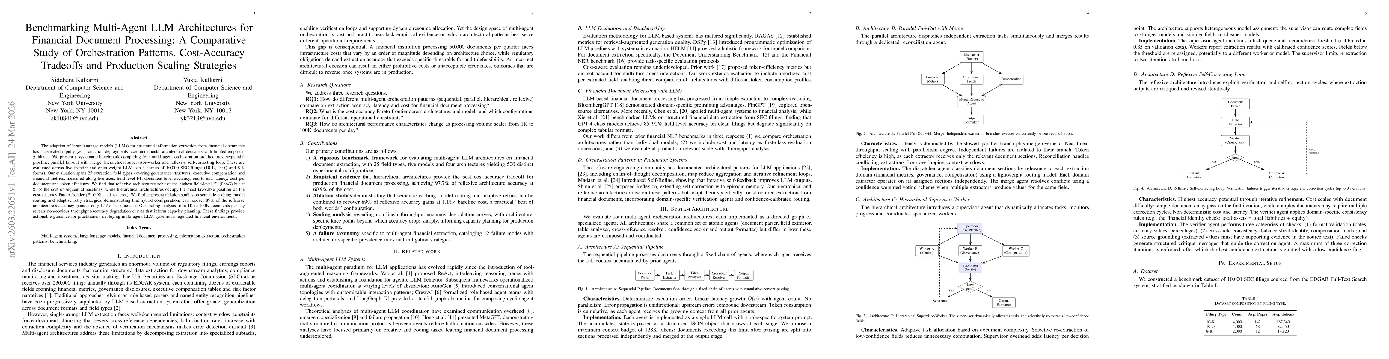 Thumbnail for Benchmarking Multi-Agent LLM Architectures for Financial Document Processing: A Comparative Study of Orchestration Patterns, Cost-Accuracy Tradeoffs and Production Scaling Strategies