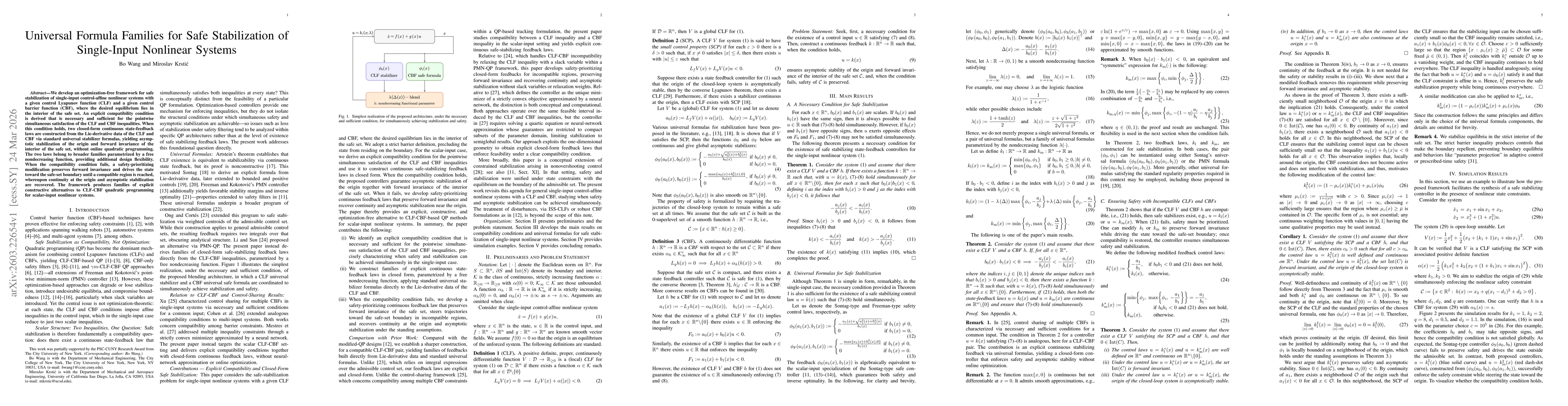 Thumbnail for Universal Formula Families for Safe Stabilization of Single-Input Nonlinear Systems