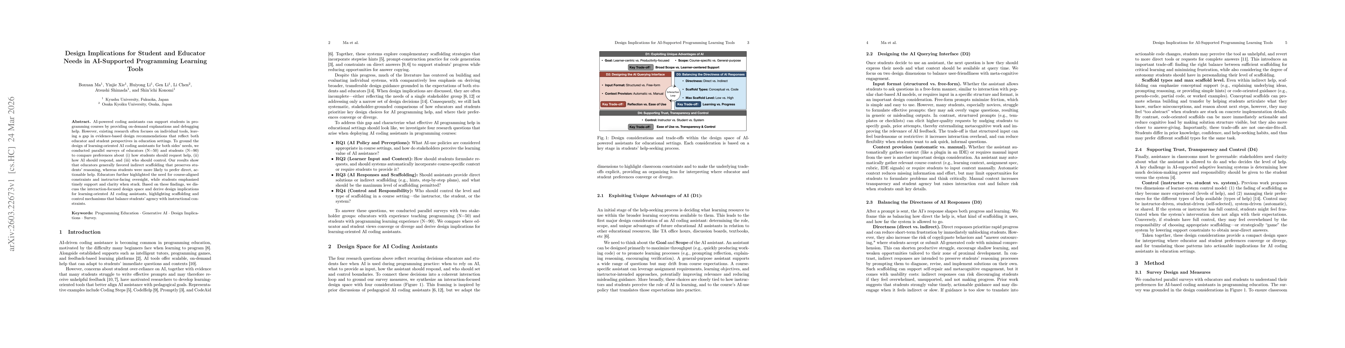 Thumbnail for Design Implications for Student and Educator Needs in AI-Supported Programming Learning Tools